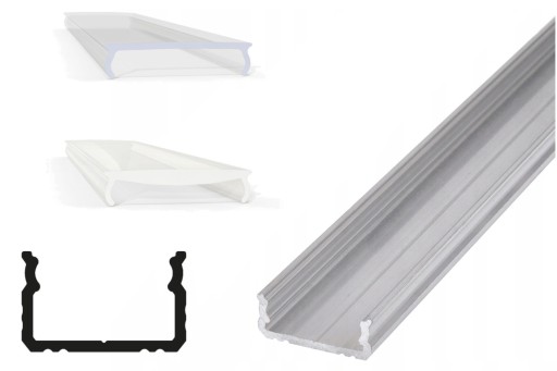 Profil aluminiowy PŁASKI do taśm LED 2m Z KLOSZEM