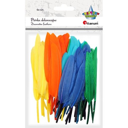Piórka dekoracyjne 60 sztuk kolorowe 12-15 cm 338582