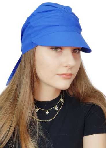 Turban Tess z daszkiem chabrowy 159 chusta bez wzoru także po chemioterapii