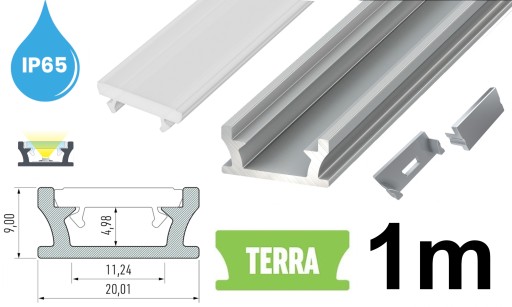 PROFIL LED WODOODPORNY IP65 TERRA SREBRNY ZESTAW