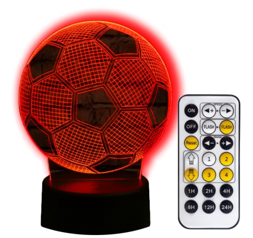 PIŁKA NOŻNA LAMPKA NOCNA 3D LED + PILOT PREZENT