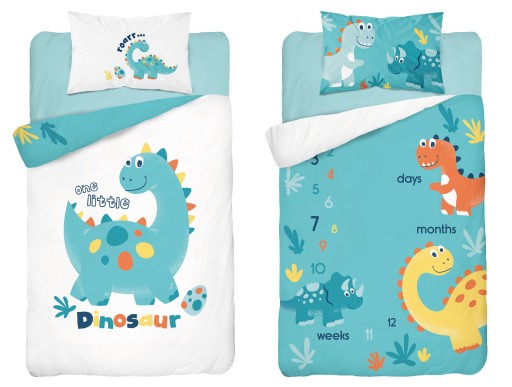 POŚCIEL BAMBUSOWA 90x120 TURKUSOWA DINO 3532A