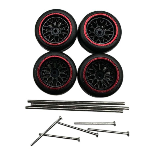 4x Koła i opony RC Akcesoria samochodowe ze stopu metali RC do skali 1/64, kolor czerwony C