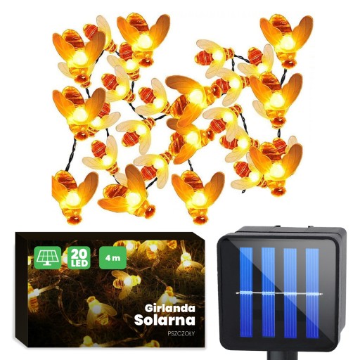 Girlanda Solarna Lampki Ogrodowe PSZCZOŁY 20x LED