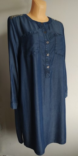 XL 46 luźna jeansowa sukienka tunika damska koszulowa jeans z lyocellu