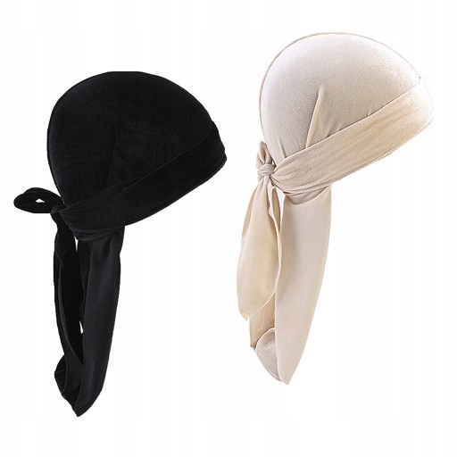 2 sztuki Durag Cap Headwrap (czarny, beżowy)