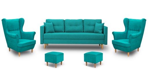 ZESTAW SKANDYNAWSKI SOFA + 2 FOTELE USZAK+PODNÓŻEK
