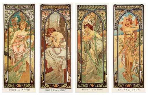 Rep Alfons Mucha Pory dnia 4x40x100 obraz płótno