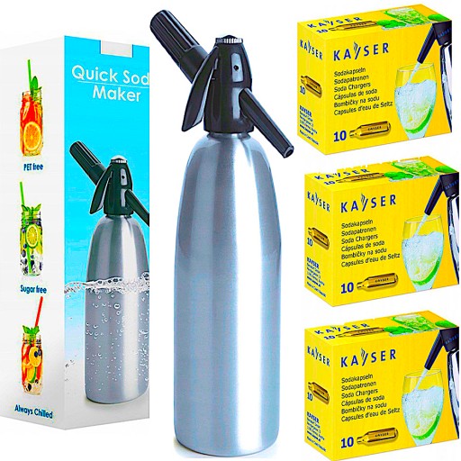SATURATOR DO WODY GAZOWANEJ SODOWEJ SYFON STAL 1000mL + Naboje 30szt