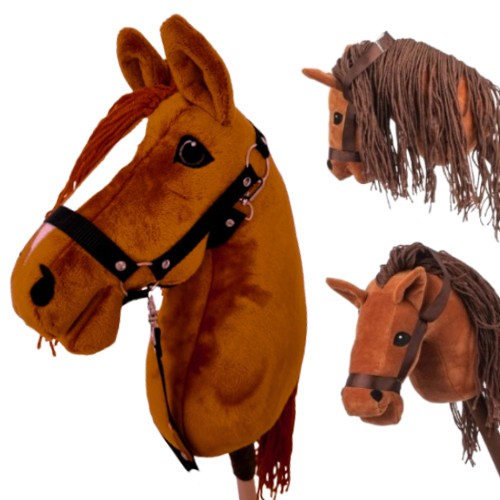 HOBBY HORSE GŁOWA KONIA NA KIJU PLUSZOWY KONIK BRĄZOWY ODGŁOSY KONIA