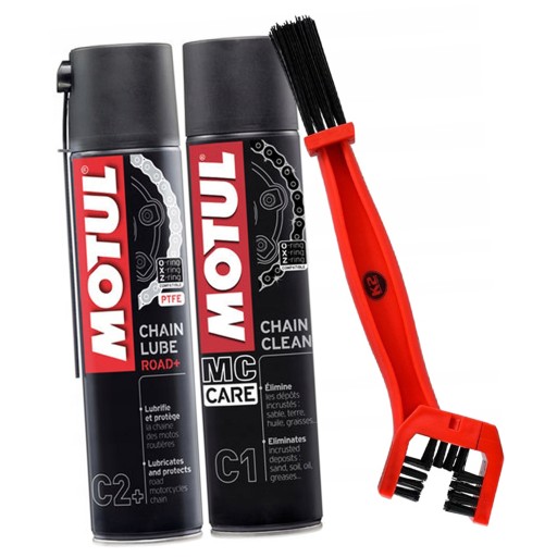 Smar do łancucha motocyklowego + zmywacz Motul 400ml szczotka K2 Zestaw