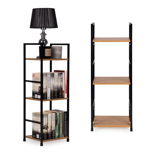 REGAŁ DREWNIANY NOWOCZESNY METALOWA RAMA LOFT 3 PÓŁKI NA KSIĄŻKI