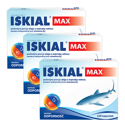 3x ISKIAL IMMUNO MAX olej z wątroby rekina + witamina D3 120 kapsułek