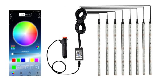 OŚWIETLENIE WNĘTRZA KABINY SAMOCHODU LISTWA 3M LED RGB 8x12 APP BLUETOOTH