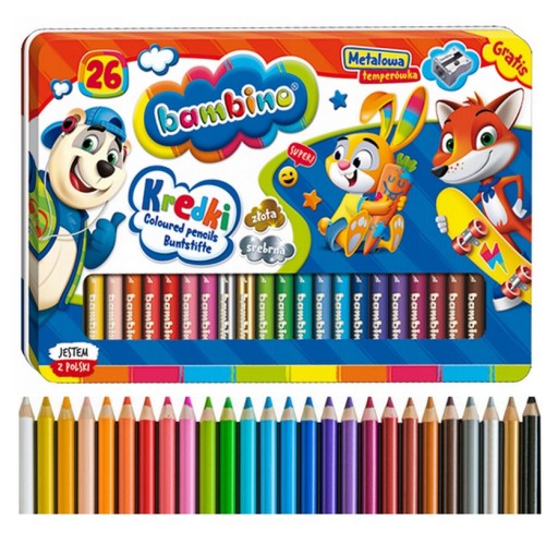 BAMBINO GRUBE KREDKI W METALOWYM PUDEŁKU 26 KOLORY