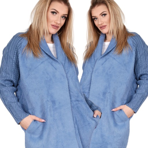 PŁASZCZ SWETER ALPAKA SWETROWE RĘKAWY JEANS 2138