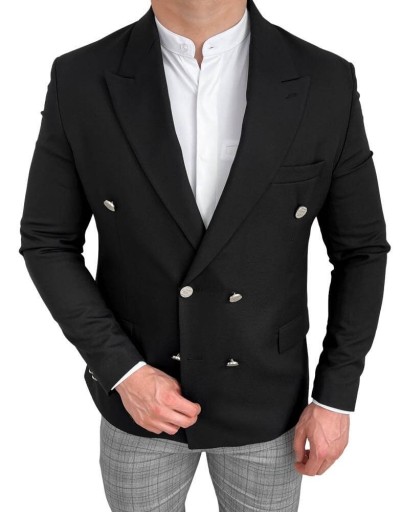 Czarna elegancka marynarka meska dwurzedowa H95 52
