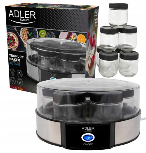 ADLER JOGURTOWNICA URZĄDZENIE DO JOGURTÓW 7 X 200ML SŁOIKÓW AUTOMAT 1,4L