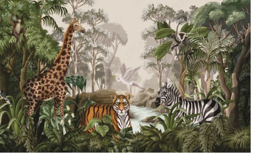 Fototapeta tapeta dla dzieci dzungla tapety safari do pokoju dziecka wz16