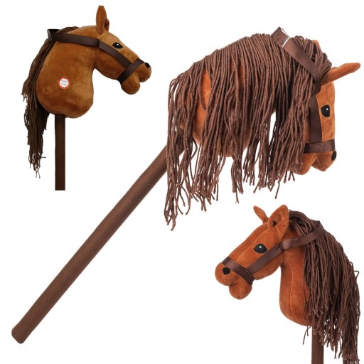 PLUSZOWA GŁOWA KONIA NA KIJU Z DŹWIĘKIEM HOBBY HORSE ZABAWKA Z GRZYWĄ