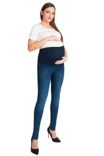 SPODNIE CIĄŻOWE JEANS RURKI Z PANELEM