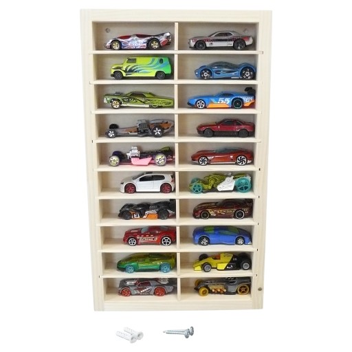 DREWNIANA PÓŁKA NA HOT WHEELS RESORAKI 20 PRZEGRÓDEK NATURALNA OD PRODUCENT