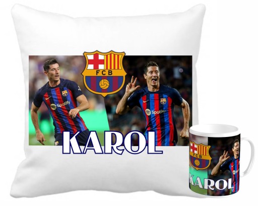 FC BARCELONA ZESTAW PODUSZKA+KUBEK + IMIĘ