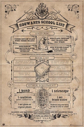 Plakat Harry Potter Hogwarts School List 61x91,5cm