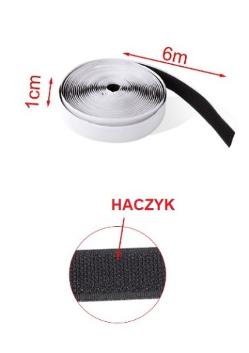 RZEP Z KLEJEM TAŚMA RZEPOWA SAMOPRZYLEPNY 6mb 10mm haczyk czarny,moskitiera