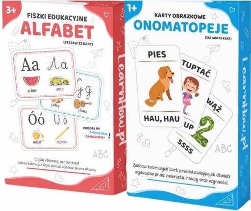 KARTY OBRAZKOWE ONOMATOPEJE + FISZKI ALFABET - ROZWÓJ MOWY LITERY PISANIE