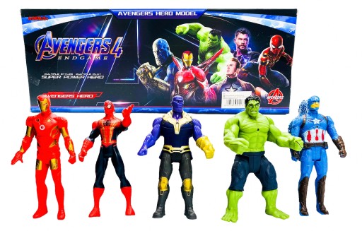 DUŻE FIGURKI AVENGERS HULK THANOS KAPITAN AMERYKA SPIDERMAN IRON MAN 5 SZT