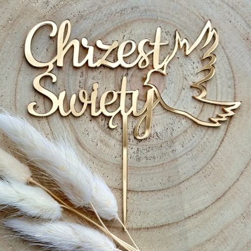 Chrzest Święty z gołąbkiem 12cm Topper PLEXI ZŁOTE lustro