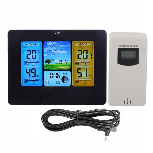 BEZPRZEWODOWA ZEGAR STACJA POGODOWA LCD