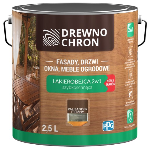 Drewnochron Lakierobejca do drewna 2w1 satyna palisander ciemny 2,5l