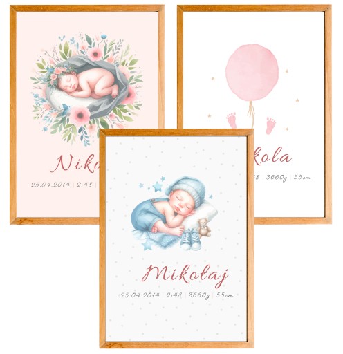 OBRAZEK METRYCZKA DLA DZIECKA PREZENT NA CHRZEST NARODZINY BOHO PLAKAT A3
