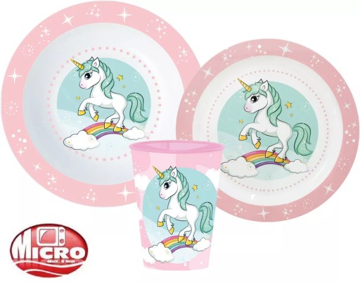 JEDNOROŻEC Zestaw Obiadowy Talerze Kubek Unicorn