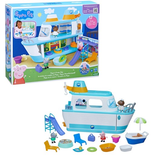 HASBRO ŚWINKA PEPPA WIELKI STATEK WYCIECZKOWY ŁÓDŹ + 3 FIGURKI I AKCESORIA