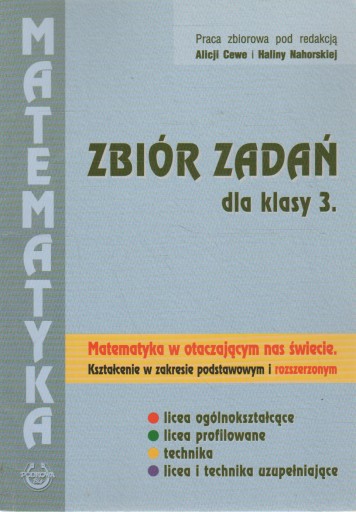 MATEMATYKA ZBIÓR ZADAŃ DLA KLASY 3 Cewe Nahorska