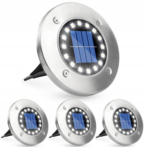 Lampa Najazdowa Solarna Ogrodowa Gruntowa 16 LED x 4 Sztuki Srebrne