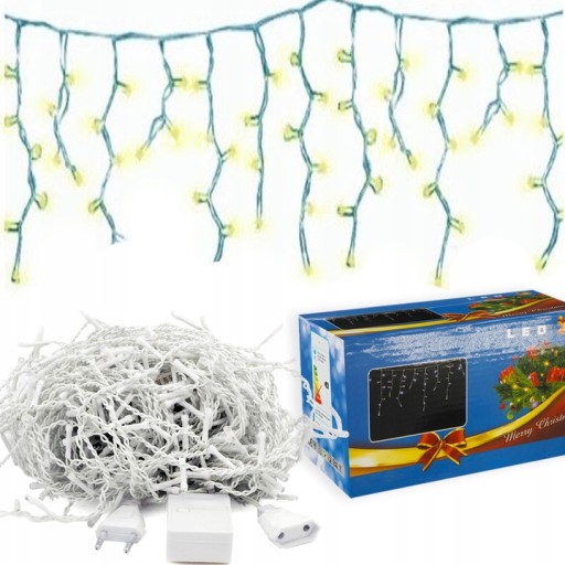lampki sople kurtyna świetlna 200 LED BIAŁY CIEPŁY