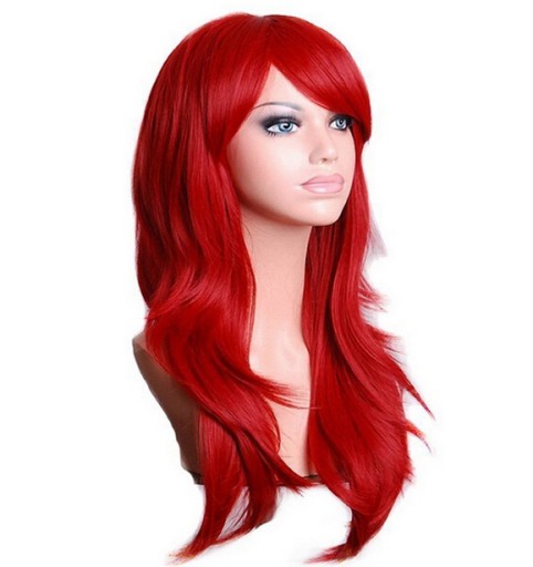 Peruka długie czerwone włosy 70cm COSPLAY ANIME MANGA na siatce