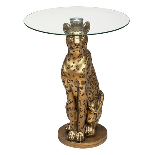 Elegancki stolik kawowy z figurą leoparda Stół boczny Mały Złoty Glamour