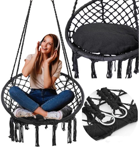 HUŚTAWKA GNIAZDO BOCIANIE OGRODOWA Z MIĘKKĄ PODUSZKĄ FOTEL WISZĄCY 80 cm