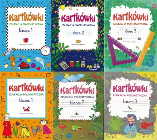 ZESTAW 6 kartkówek MATEMATYKA i J. POLSKI kl.1-3