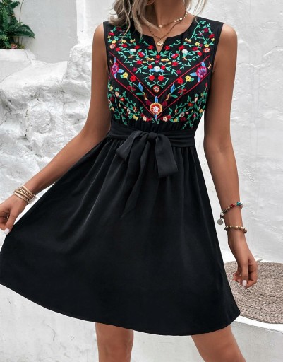 SHEIN SUKIENKA KWIATY BOHO CZARNA Shein