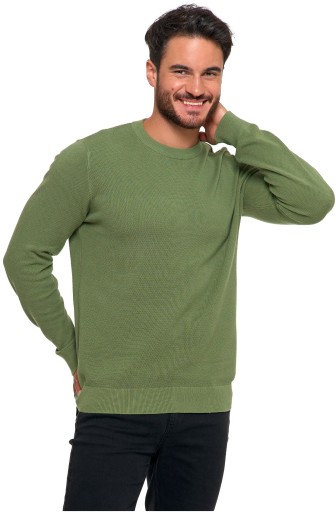 SWETER MĘSKI SWETER BAWEŁNIANY Z DEKOLTEM OKRĄGŁYM ZIELONY BAWEŁNA - XL
