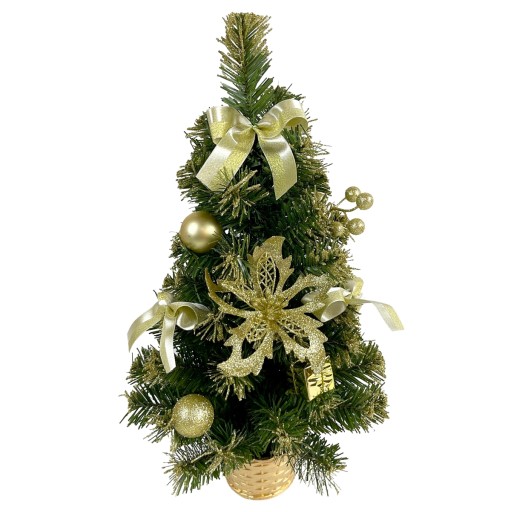 Choinka sztuczna w doniczce z ozdobami ZŁOTA 50 cm