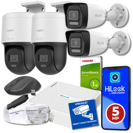 Zestaw monitoringu IP 4x kamera zewnętrzna kamera obrotowa 4MPx HiLook