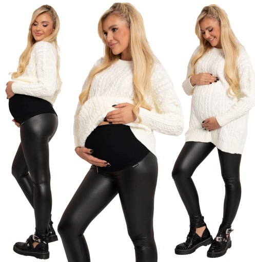 LEGGINSY CIĄŻOWE EKOSKÓRA LATEKS Z PANELEM GETRY CZARNE M