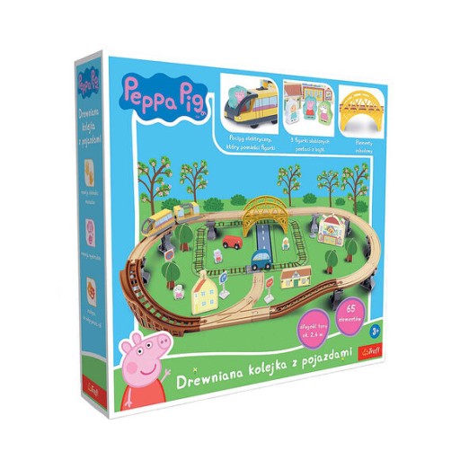 Drewniana kolejka z elektrycznym pociągiem Peppa Pig 65 elementów Hasbro